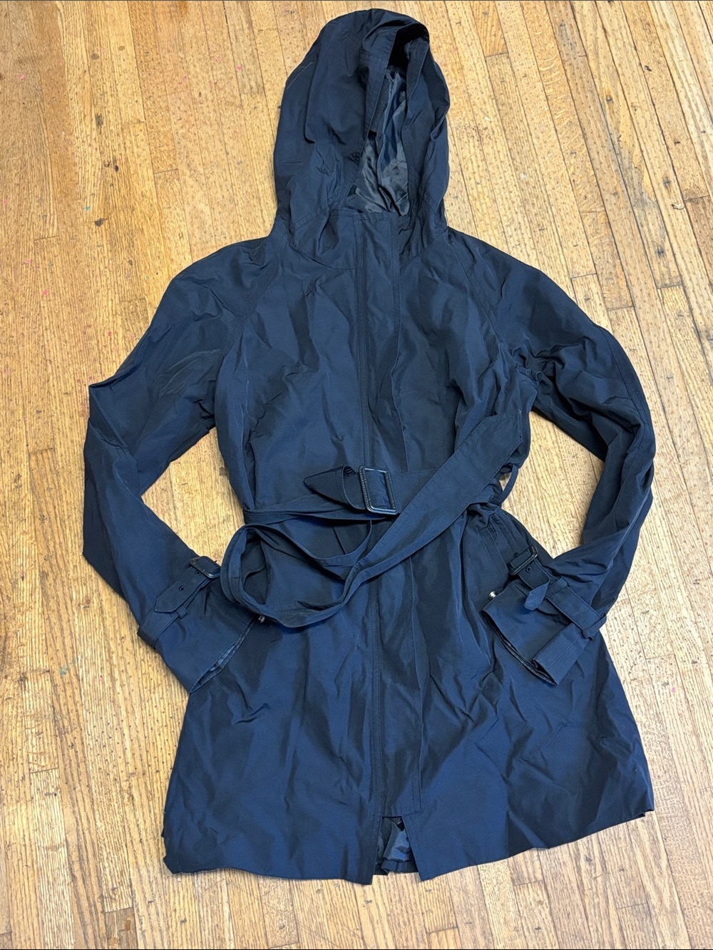 Forever 21 Navy Hooded Trench Coat with Belt
